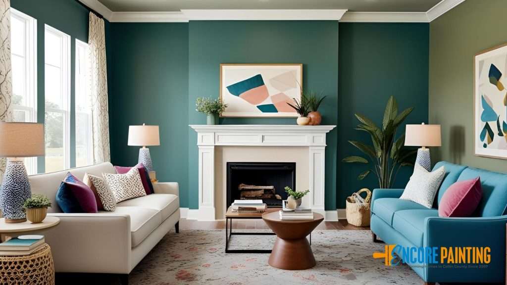 inside a freshly painted living room in mckinney